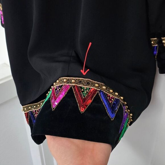 Escada Vintage 80s Mock Neck Sequin Velvet Long Sleeve Slip Dress in Black - Picture 10 of 16